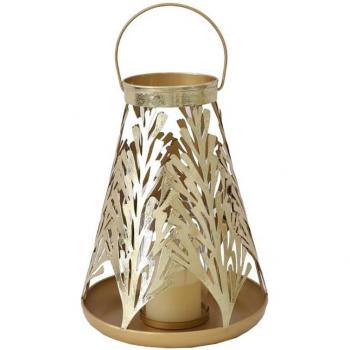 Farol metálico dorado de 25 x 25 x 42 cm