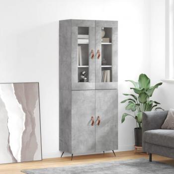 Aparador alto de madera contrachapada gris hormigón 69,5x34x180 cm con 2 puertas, mueble de almacenaje para salón, buffet y armario auxiliar