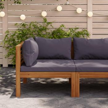 Sofá esquinero seccional con cojines gris oscuro de madera maciza de acacia