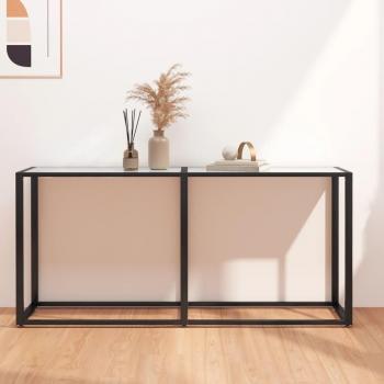 Mesa consola de vidrio templado y mármol blanco 160x35x75,5 cm transparente y negro para salón, entrada o recibidor