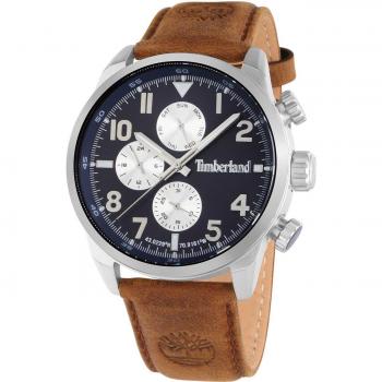 Reloj Hombre Timberland TDWGF0009501 - Reloj analógico, caja de acero inoxidable, correa de piel, resistencia al agua 50 metros, esfera negra con detalles en blanco y logotipo Timberland