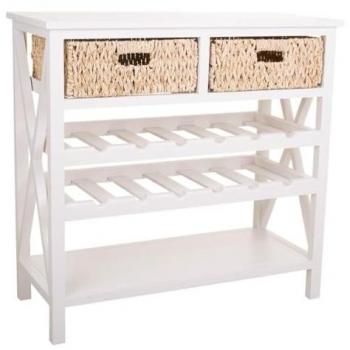 Aparador de Madera Lacado Blanco 88x38x86 cm de Estilo Romántico con Dos Cajones