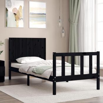 Estructura de cama con cabecero de madera maciza negra 90x200 cm vidaXL