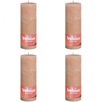 Bolsius Velas Rústicas Brillo 4 Piezas 190x68mm Rosa Niebla