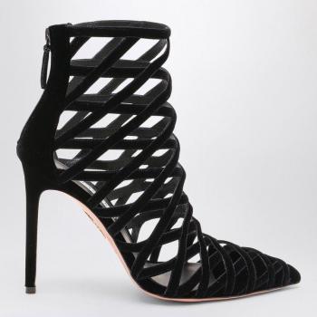 Aquazzura Women's Perforated D'orsay Bootie with Zip in Black | Size 38 | Heeled Boots, Female, Black, Size: 8 US
