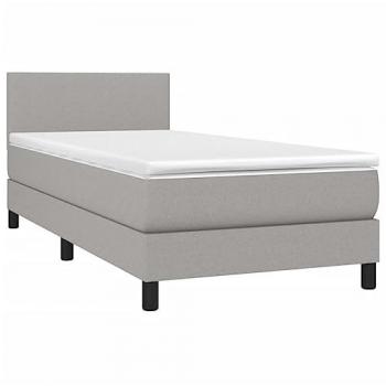 Cama Box Spring con colchón y luces LED, tela gris claro, 90x200 cm