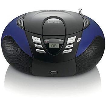 Lenco SCD-37 Portable Stereo FM Radio, CD & MP3 Player Boombox with USB Playback - Blue & Black