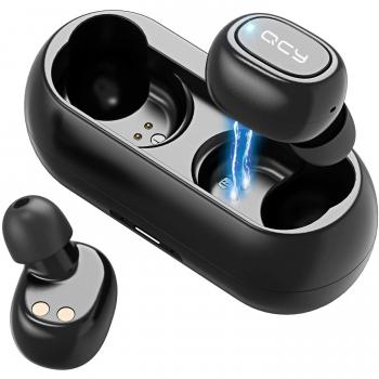 QCY Auriculares Bluetooth, Mini Auriculares Inalámbricos Doble con Caja de Carga Portátil, Bluetooth 5.0, 16H Tiempo de Reproducción, Áuricular Estéreo A Prueba de Sudor con Micrófono para Deportivos