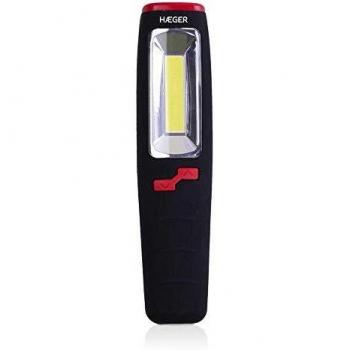 HAEGER LONG LED - Linterna con 3WCOB+7LED de potencia - 2 interruptores, función Turbo, cuchilla de titanio de 5,4cm, pie de acero inoxidable de 23cm