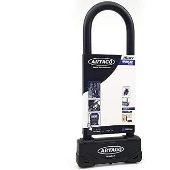 Candado en U Artago 18ART320 para motocicleta, acero endurecido de ø18mm, homologado SRA y Sold Secure Gold, clasificación ART4, doble cierre MRT blindado, dimensiones 85x295mm, alta gama