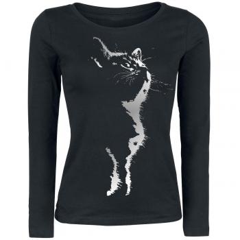 Cat Silhouette Manga Larga Mujer Negro