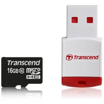 Transcend TS16GUSDHC10-P3 - Tarjeta de memoria micro SDHC de 16 GB con lector de tarjetas
