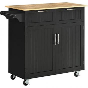 HOMCOM Carro de Cocina con Ruedas Mueble Auxiliar de Cocina 2 Cajones 2 Puertas Estante Ajustable Toallero Comedor Salón 104x46x91 cm Negro