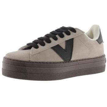 Zapatillas de serraje para mujer Victoria Barcelona con plataforma y piezas en contraste, color Beige