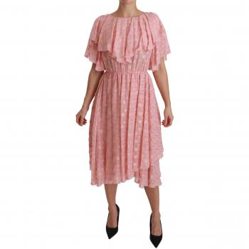 Dolce & Gabbana Silk Pink Polka Dots Pleated A-line Midi Dress - IT40|S, Size: XS