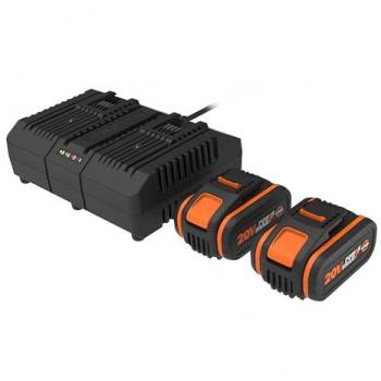 Cargador Doble Rápido Worx 20V con 2 Baterías de 4Ah y Indicador de Nivel de Carga