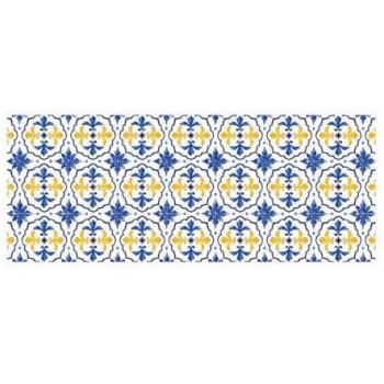 Alfombra de pasillo de vinilo con efecto baldosas de cemento - 66x160 cm - Azul y Amarillo - FLORILI