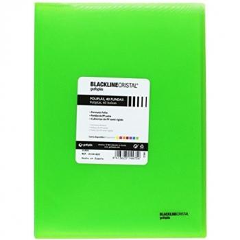 Grafoplás 1441820. Carpeta 40 Fundas Transparentes, Tamaño Folio, Verde, Tapas de Polipropileno, Poliplás Blackline Cristal