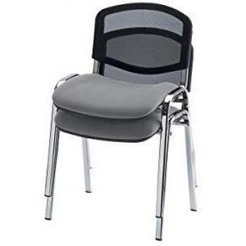 Silla para visitas apilable con respaldo de malla, estructura cromada y tapizado gris