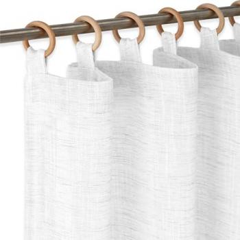 Pack 2 Cortinas Semitransparentes Visillo con Anillas de Madera - 300x260 cm - Color Blanco