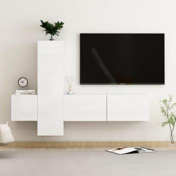 Muebles de salón 3 piezas madera ingeniería blanco brillo