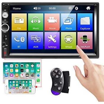 CAMECHO Bluetooth Car Estéreo 2 DIN 7 '' Pantalla táctil Reproductor MP5 Radio FM iOS/Android Teléfono Enlace de Espejo con Puerto AUX/Dual USB/SD + Control del Volante