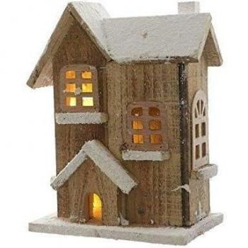 LED hogar - Madera - Altura 26 cm - 5LEDs - Luz Blanca Cálida - Batería - Decoración de Navidad