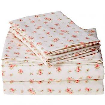 Amrapur Microfiber Sheet Set | Luxuriously Soft 100% Microfiber Rose Printed Bed Sheet Set with Deep Pocket Fitted Sheet, Flat Sheet and 2 Pillowcases , 4 Piece Set, Full