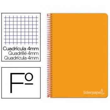 Cuaderno espiral Liderpapel folio witty tapa dura 80h 75gr cuadro 4mm con margen color naranja