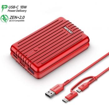 Zendure A3PD Batería Externa para movil 10000mah tipo c con 18W Power Delivery & Quick Charge 3.0, Power Bank para iPhone XR / XS Max, iPad Air, Samsung Galaxy S10, Huawei Mate 20 / P10 etc.-Rojo