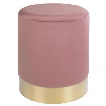 Puf Gamby de Terciopelo Rosa con Base de Metal - 34x34x43 cm