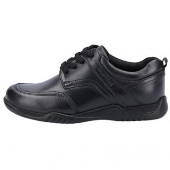 Hush Puppies Boys Black Leather School Shoes - Harvey Senior Model, Size UK 4 Infant