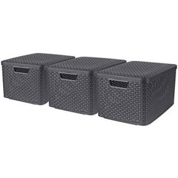 Curver Cajas de Almacenaje con Tapa Style (3 unidades) Gris Antracita, Dimensiones L y M