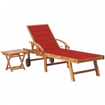 Tumbona Day and Night con mesa y cojín de madera maciza de teca en color Antracita, Gris y Crema, ideal para jardín, playa, piscina y terraza