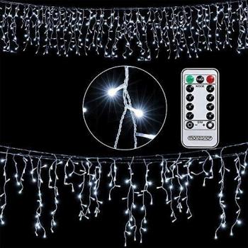 Cadena de luces LED Carámbanos 200 LEDs Blanco Frío 10m con Control Remoto y Función Temporizador