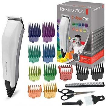 Remington Máquina de Cortar Pelo ColourCut - Cortapelos con Cable, Cuchillas de Acero Inoxidable, 9 Peines, Blanco y Gris, Talla Única - HC5035