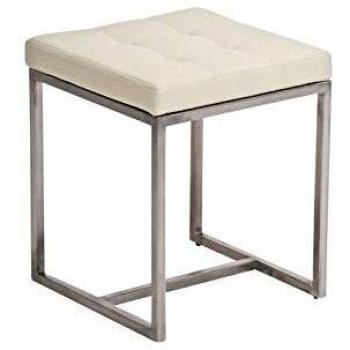 Taburete Bajo Barci en Simil Cuero Crema con Base de Acero Inoxidable y Altura de Asiento de 48 cm