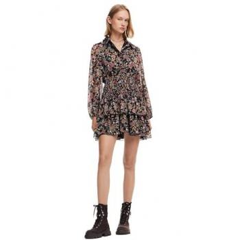 Desigual - Vestido midi combinado M Christian Lacroix, vestido de manga larga para mujer, color negro, talla XXL