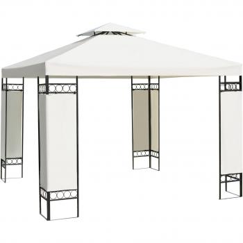 Outsunny Carpa 3x3m con Techo Ventilador, Postes de Acero Estable, para Exteriores, Patio Jardín, Pabellón Cenador, Estructura Metálica, Color Crema