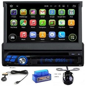 7 pulgadas de pantalla táctil capacitiva Android OS 5.1.1 Lollipop Individual Din Radio Universal coche con 1.6G de la corteza A9 Quad Core CPU 16G y 1G DDR3 RAM flash GPS Radio Reproductor de DVD Entrada auxiliar OBD2 USB/SD DVR