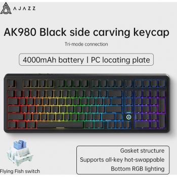 Teclado mecánico inalámbrico AJAZZ AK980 para juegos y oficina, triple modo, 98 teclas, retroiluminación RGB y perilla de volumen