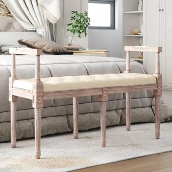 Banco de lino beige 110x40x70 cm