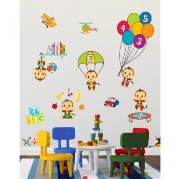 Diseño de '5 poco de monos de peluche' para el cuidado del bebé de la rima para la temática de pared con diseño de pegatinas con texto en inglés que es imposible con los se envía en un trae a la vida el diseño con motivos geométricos para niños e