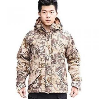 NUEVO tipo de ionsaußen multifunción Muñeco de caza camping Abrigos Soft Shell camuflaje grosor Chaqueta interior de forro polar con capucha Horse Shoe Cuffs, color Wüste Python, tamaño M