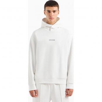 Armani Exchange Men's French Terry Hooded Sweatshirt with Buttons, Off White, Size M