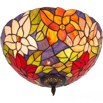 Plafón de techo Güell Tiffany 40 cm con diseño de vidrieras artísticas
