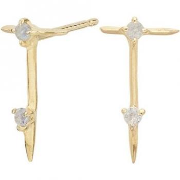 Pendientes de plata chapados en oro con forma de T y labradorita