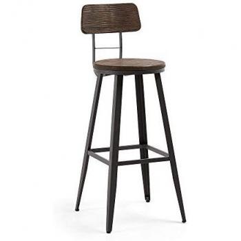 Kave Home - Taburete Alto de Bar Rihana marrón 103 cm con Respaldo de Madera Maciza de bambú y Patas de Acero
