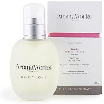 AromaWorks - Nurture Body Oil - Todo tipo de piel - Relajante - Calmante - Ingredientes naturales bioactivos - Maychang - Sándalo y rosal - de origen natural - 3,4 onzas/100 ml