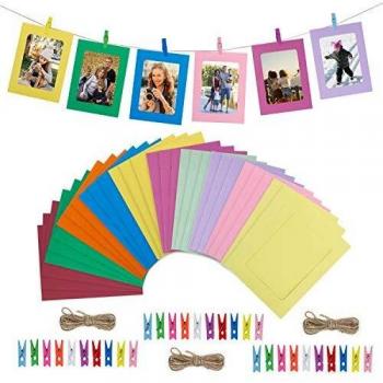HONGXIN-SHOP Marco de Fotos de Papel de Bricolaje Decoración de La Pared del Hogar Fotos Álbum Colgante con Cuerda y Clip 30 Piezas 10 Colores
